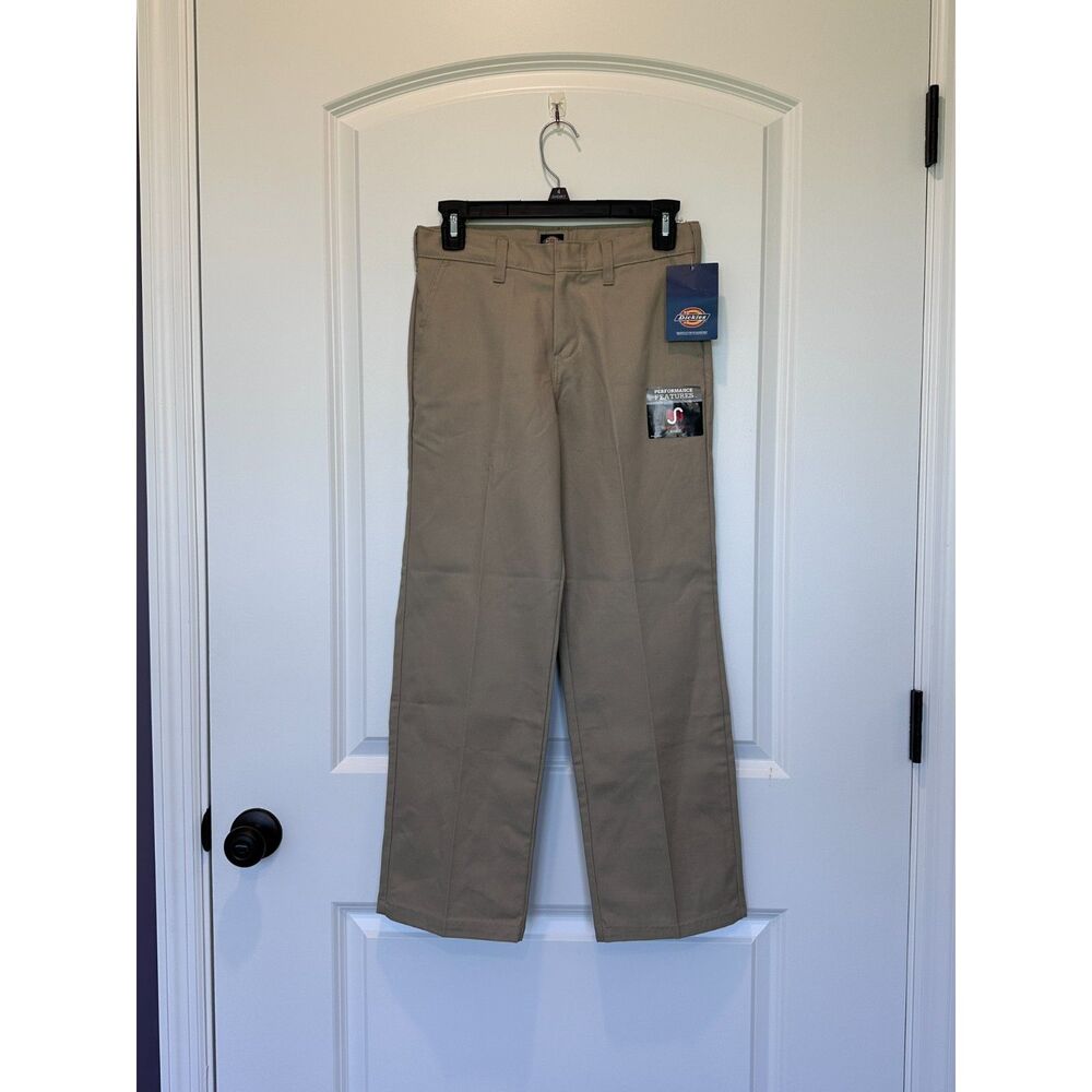 NWT Dickies Boy's Flat Front Pants Straight Leg Khaki Size 10 Husky